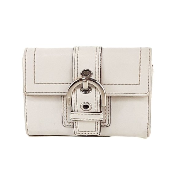 Coach Handbags - Coach White Leather Buckle Trifold Card Wallet